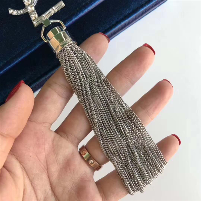 491521 YSL圣羅蘭 天鵝絨 帶鉆五金 手拿肩背 流蘇兩用包 紫藍色