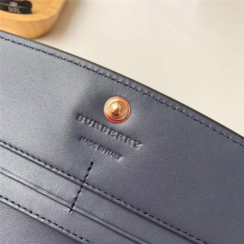 39928941 Burberry巴寶莉 Banner手袋系列 House格紋 拼皮長款錢夾 墨藍色
