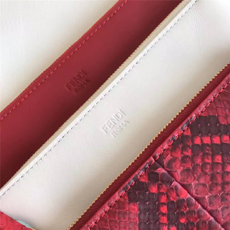 001 FENDI芬迪 F IS FEND 三套索環 牛皮拼蛇皮 手拿包 酒紅白紅