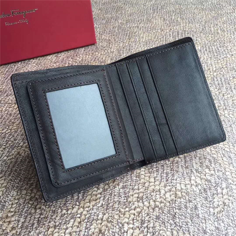 660479 Ferragamo菲格拉慕 對稱兩折 幾何圖拼色 啡橙色