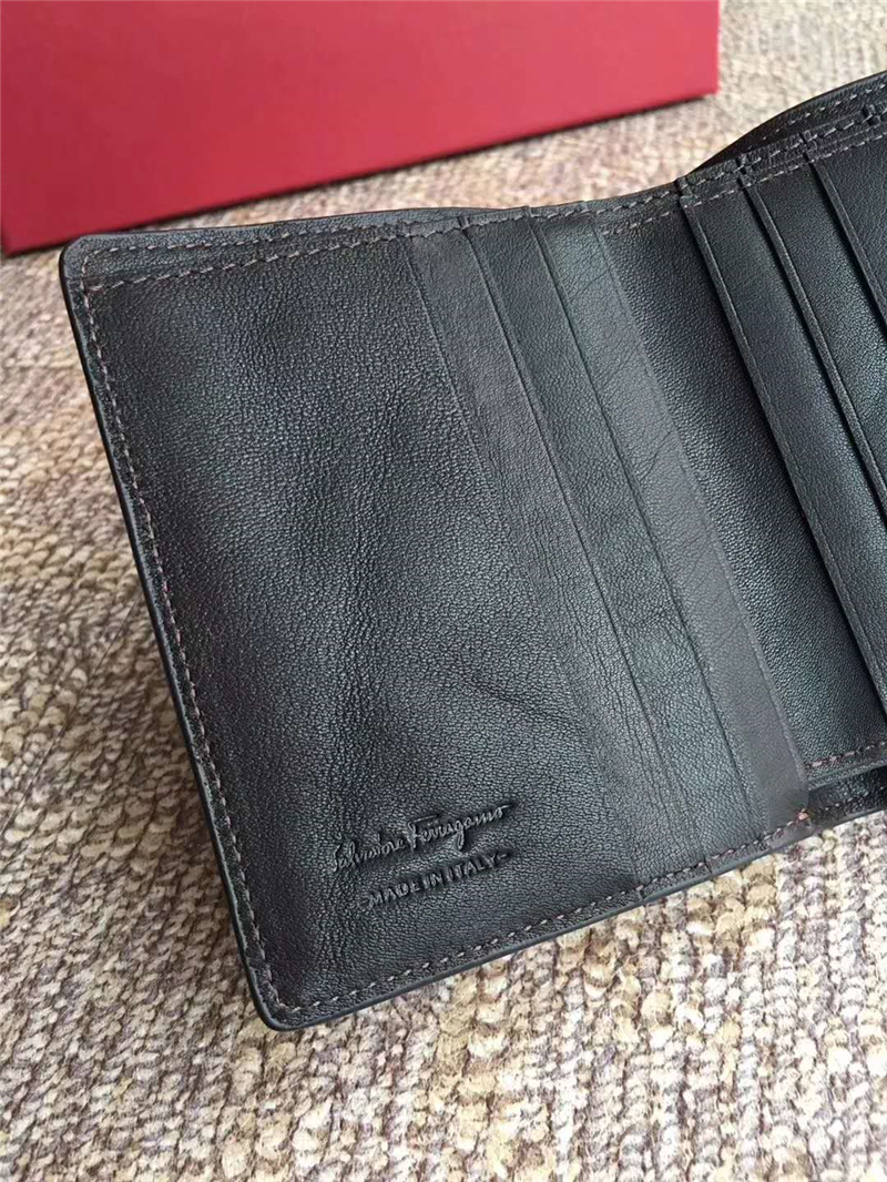 660479 Ferragamo菲格拉慕 對稱兩折 幾何圖拼色 啡橙色