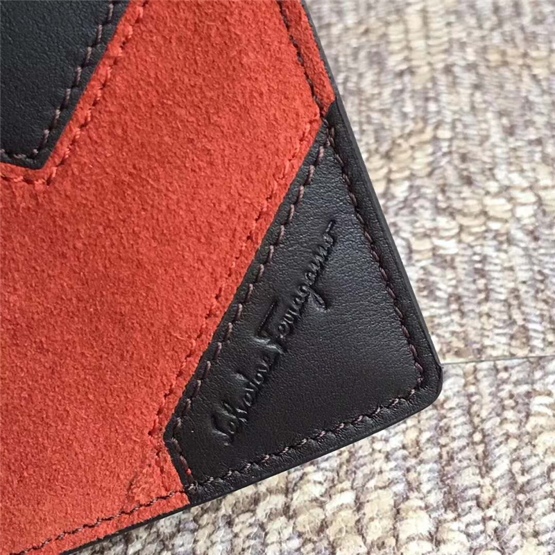 660479 Ferragamo菲格拉慕 對稱兩折 幾何圖拼色 啡橙色