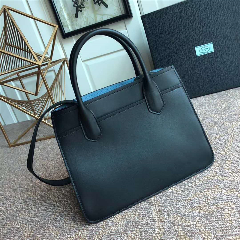 1BA178 Prada普拉達(dá) 進(jìn)口小牛皮 麂皮襯里 女手提包 黑色