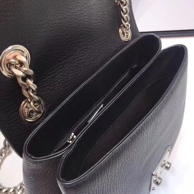 5BD100 MIUMIU 專柜最新 牛皮山羊紋 按扣鎖 小號 翻蓋單肩包 黑色