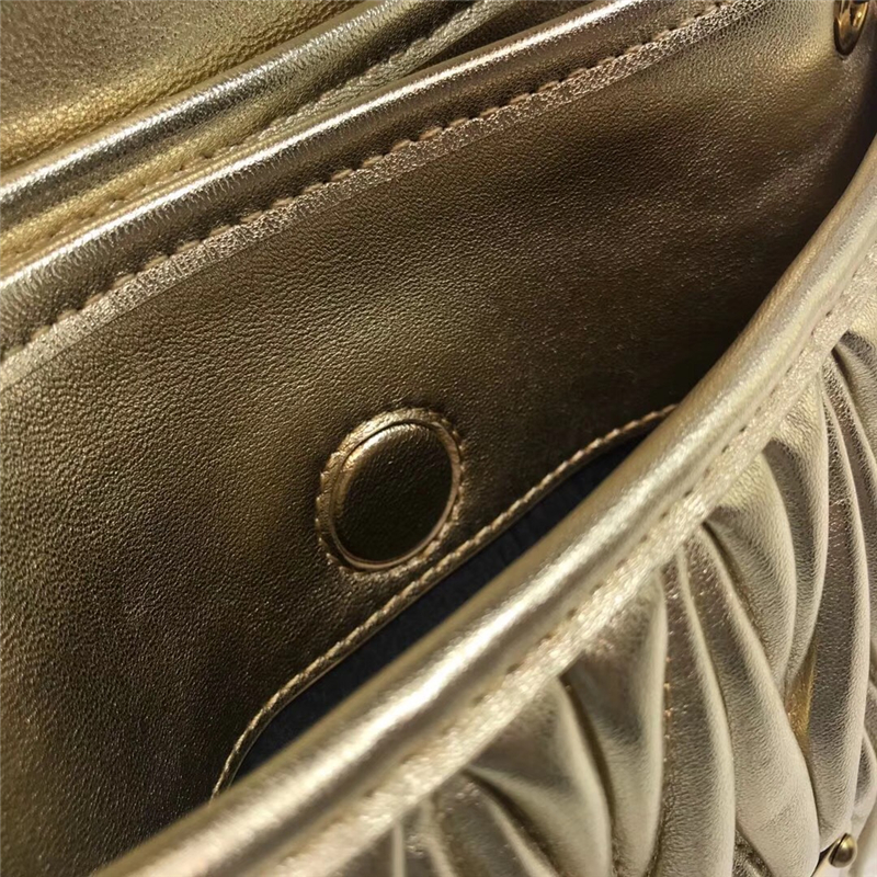 5BH111 MIUMIU專柜新品 小羊皮 小號 仿水晶裝飾帶扣 手提單肩包 金色