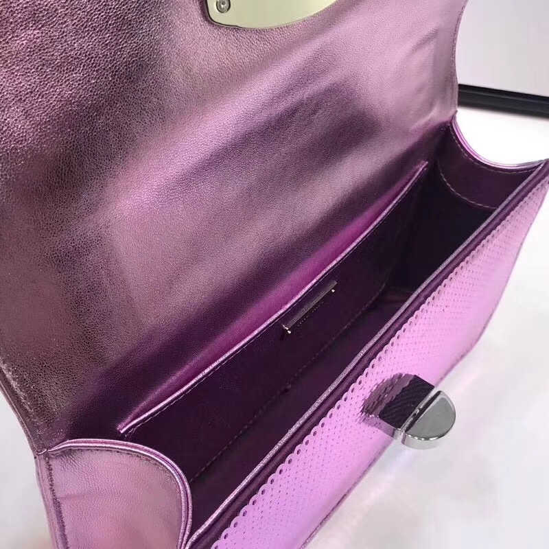 5BD115 MIUMIU專柜新款 手工亮片 旋轉鎖 翻蓋鏈條包 紫色