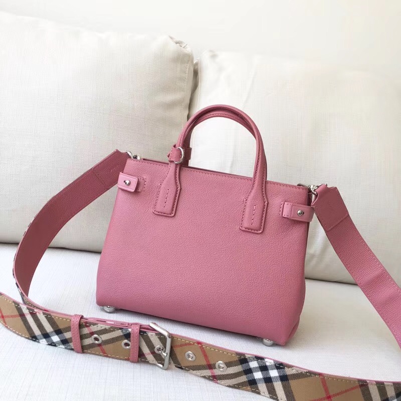 40800741 巴寶莉 The Banner系列 小號(hào) 皮革拼Vintage格紋 班納手袋 桃粉色