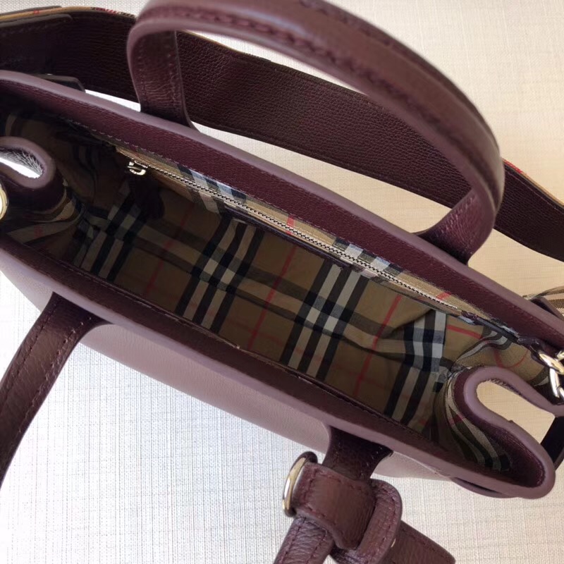 40800741 巴寶莉 The Banner系列 小號 皮革拼Vintage格紋 班納手袋 紫色