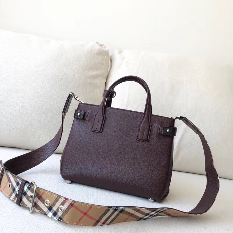 40800741 巴寶莉 The Banner系列 小號 皮革拼Vintage格紋 班納手袋 紫色