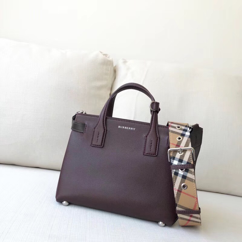 40800741 巴寶莉 The Banner系列 小號 皮革拼Vintage格紋 班納手袋 紫色