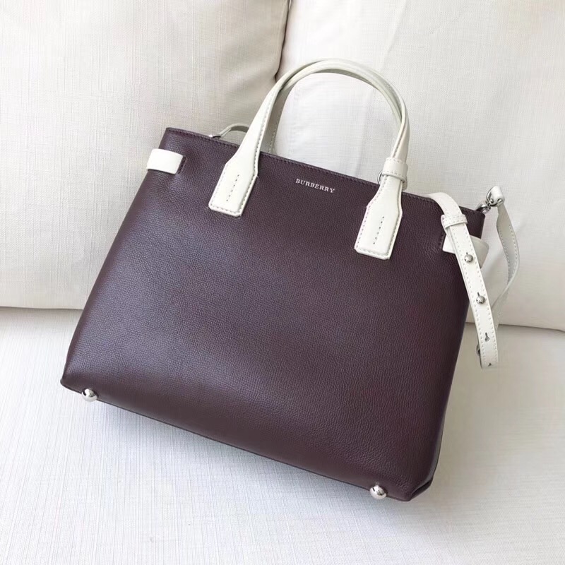 40759491 巴寶莉 The Banner 中號 雙色皮革 班納手袋 紫配白