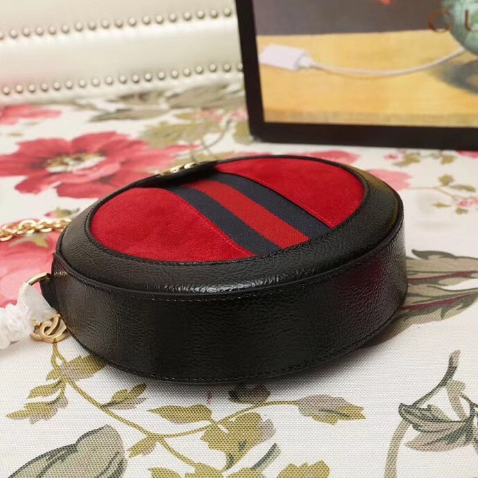 550618 GUCCI 2018新款 Ophidia系列 拼皮絨面 織帶 鏈?zhǔn)綀A餅包 紅色