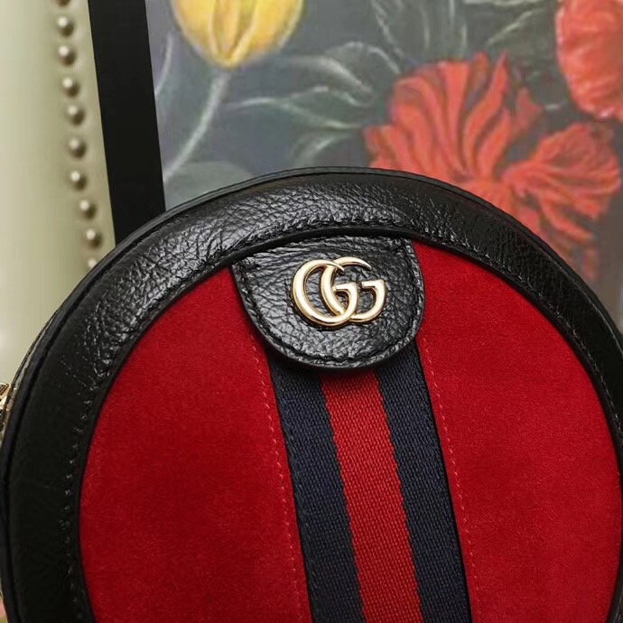 550618 GUCCI 2018新款 Ophidia系列 拼皮絨面 織帶 鏈?zhǔn)綀A餅包 紅色