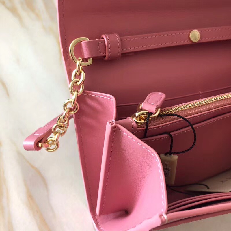 40732211 Burberry Vintage格紋 拼皮革 戰(zhàn)馬印花 鏈飾錢夾 粉色