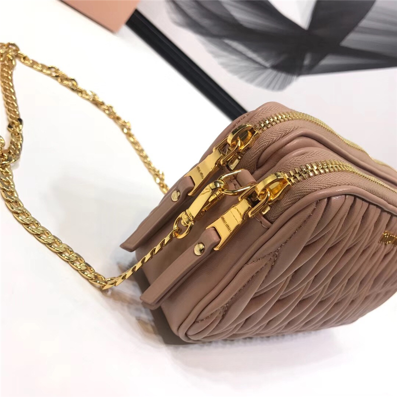 5BH009 MIUMIU繆繆 專柜新款 雙拉鏈 迷你 鏈條肩包 藕色