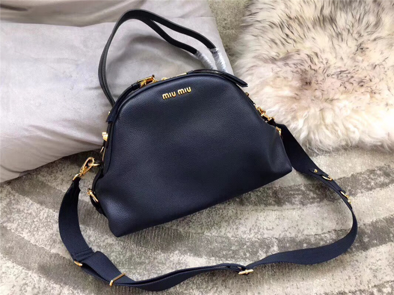 5BB034 MIUMIU繆繆 專柜新款 中號 小牛皮 梯形 手提單肩包 藏藍色