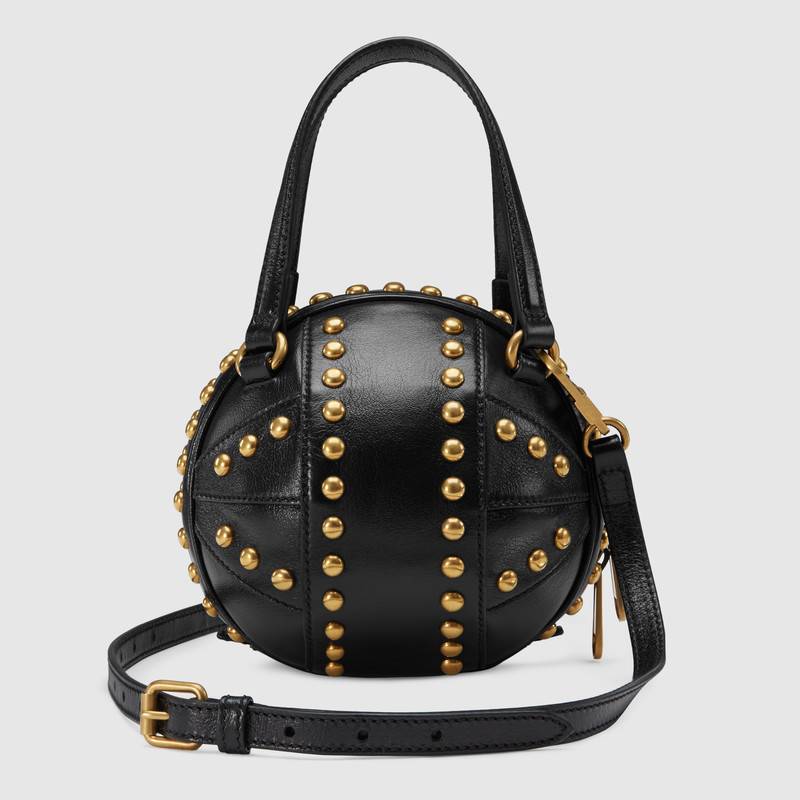 547855 Gucci 新穎 籃球造型 迷你 圓鉚釘 手提購物袋 黑色