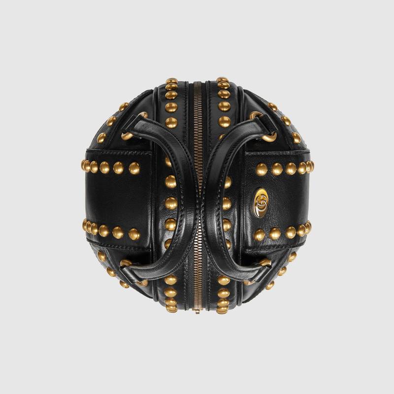 547855 Gucci 新穎 籃球造型 迷你 圓鉚釘 手提購物袋 黑色