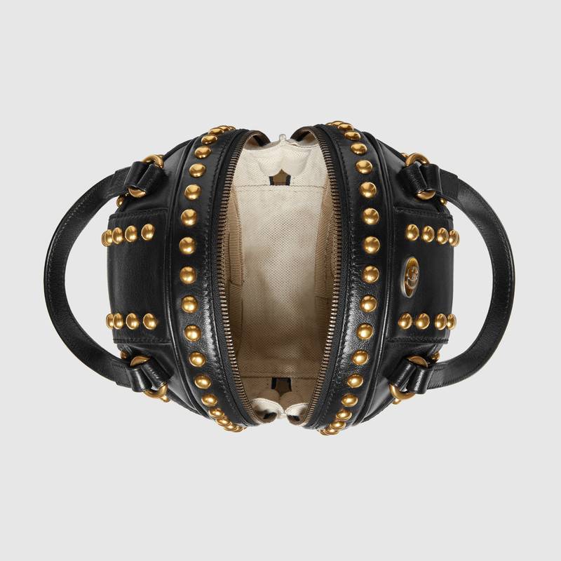 547855 Gucci 新穎 籃球造型 迷你 圓鉚釘 手提購物袋 黑色