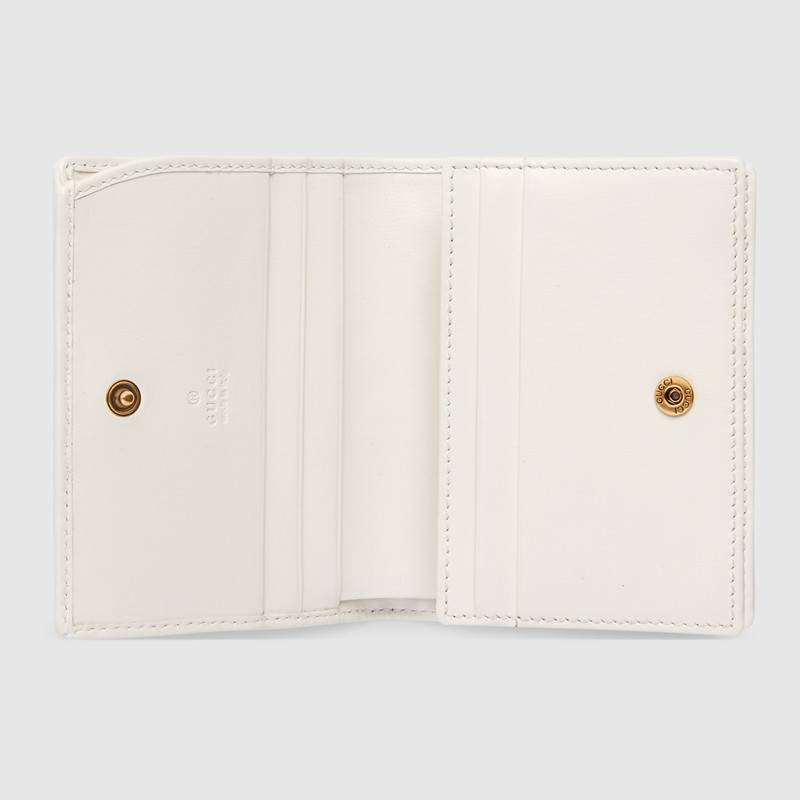 536453 GUCCI 飾雙G 紅綠條紋織帶 絎縫皮革 古馳卡包 白色