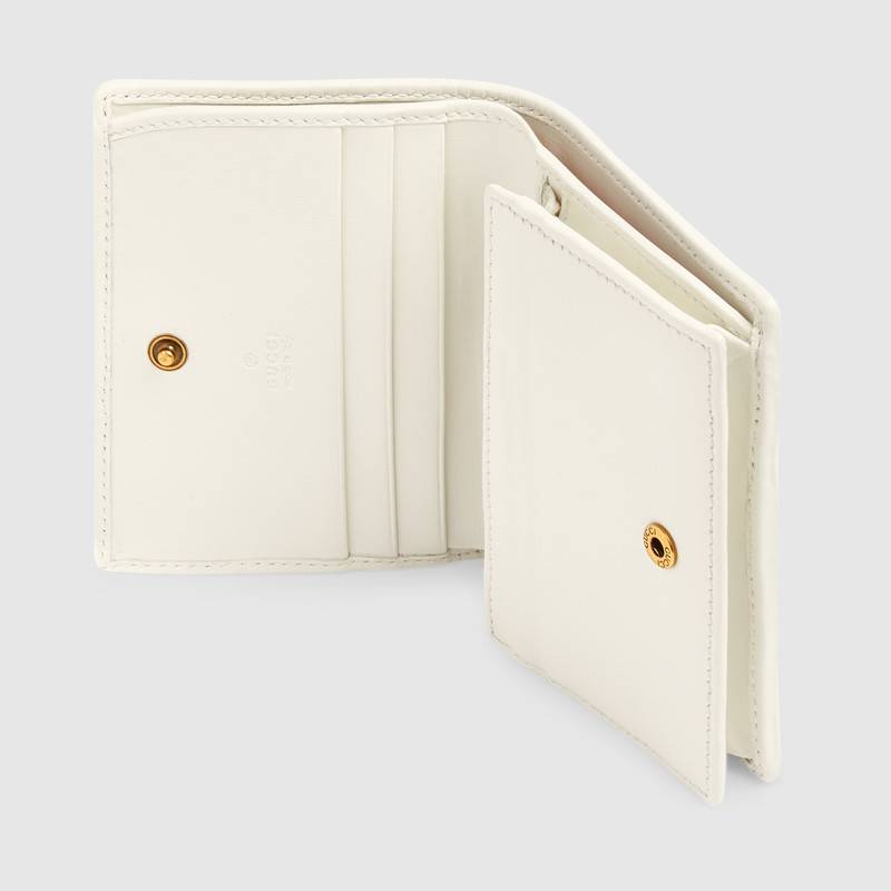 536453 GUCCI 飾雙G 紅綠條紋織帶 絎縫皮革 古馳卡包 白色