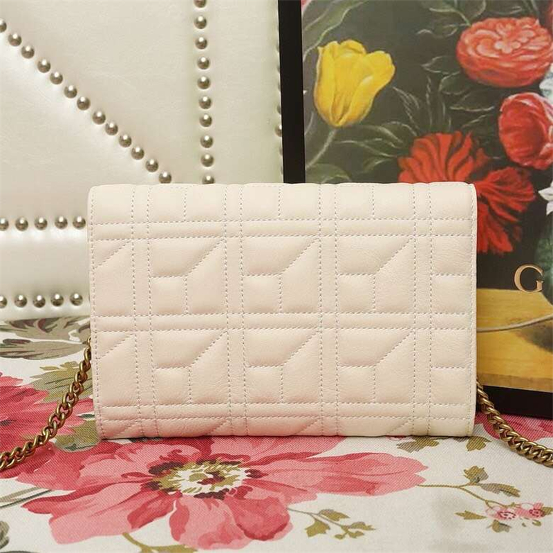 443122 Gucci鏈條包 雙G珍珠扣翻蓋 古馳斜跨女包 白色