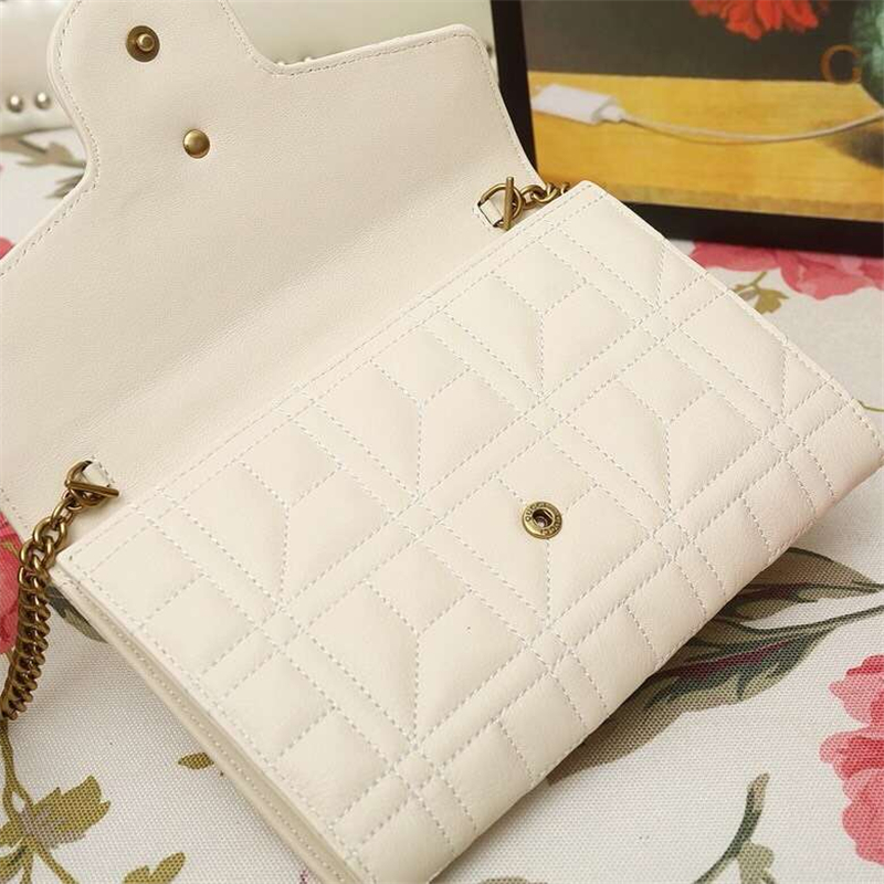 443122 Gucci鏈條包 雙G珍珠扣翻蓋 古馳斜跨女包 白色