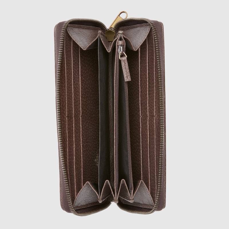 557696 GUCCI GG Supreme高級(jí)人造帆布 三只小豬圖案 全拉鏈錢包 烏木色