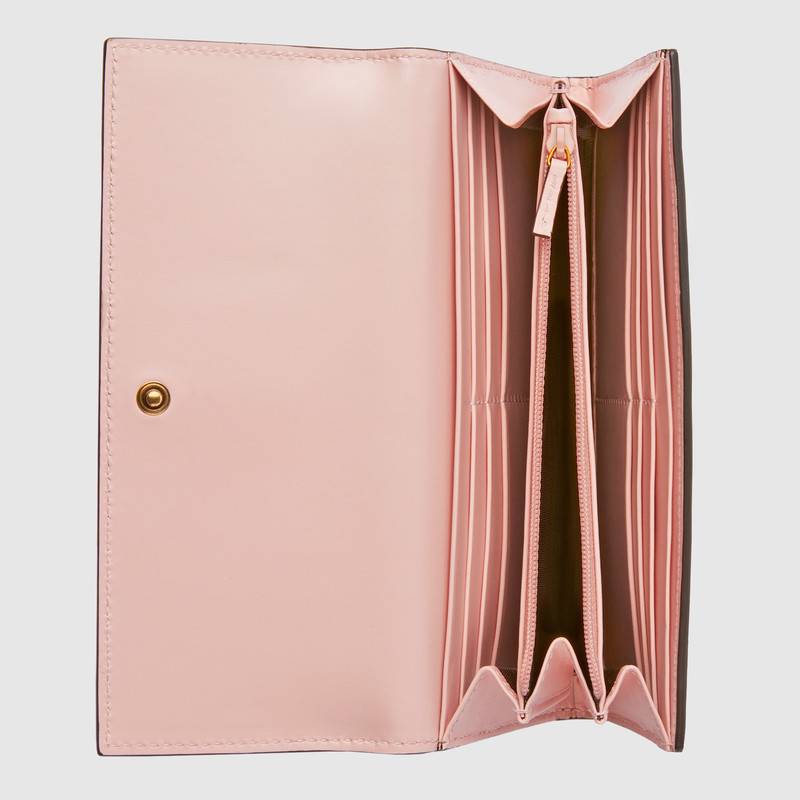 548055 Gucci Signature系列 壓印皮革 貓頭圖案 長款錢包 粉色
