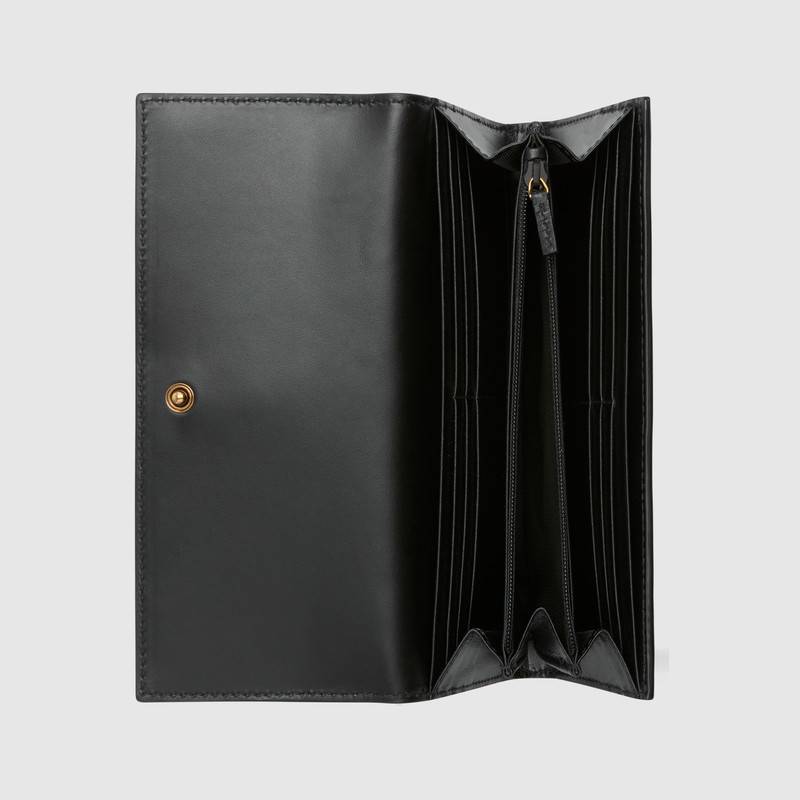 548055 Gucci Signature系列 壓印皮革 貓頭圖案 長款錢包 黑色