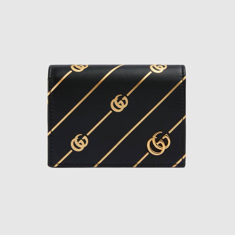 548071 GUCCI 黑色皮革 飾雙G條紋印花 古馳折疊卡包 黑色