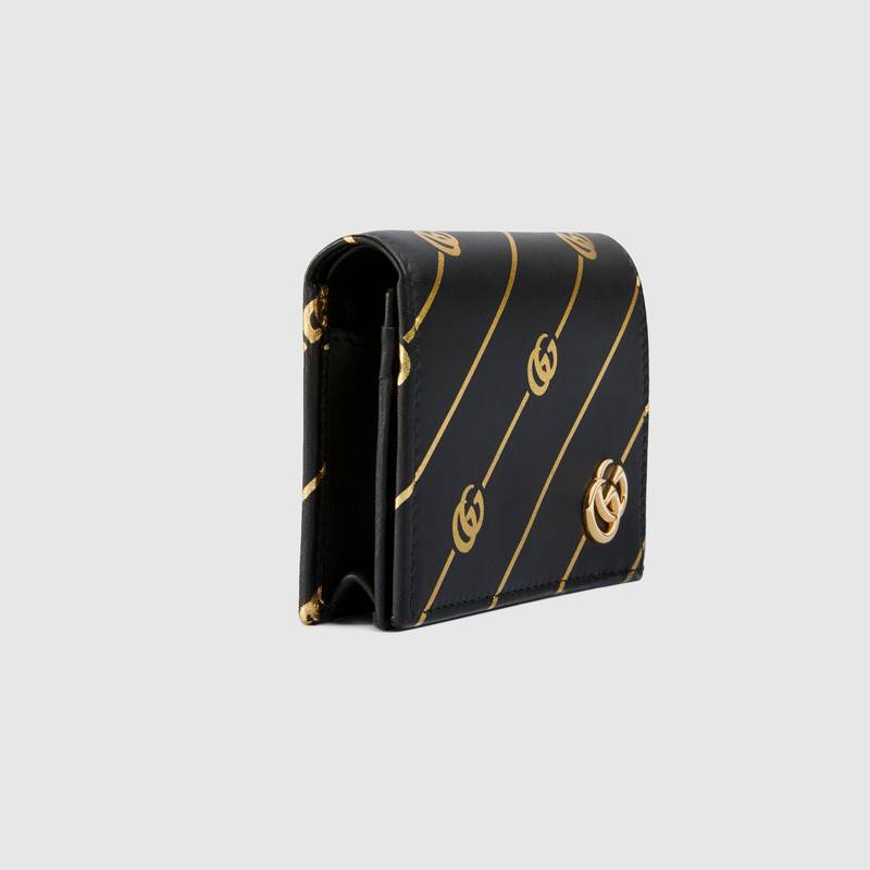 548071 GUCCI 黑色皮革 飾雙G條紋印花 古馳折疊卡包 黑色