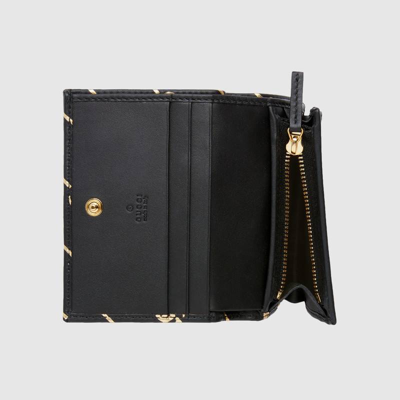548071 GUCCI 黑色皮革 飾雙G條紋印花 古馳折疊卡包 黑色