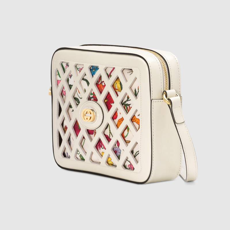 550132 Gucci女包 鏤空皮革 花卉圖案 雙G裝飾 小號(hào) 古馳肩背包 白色