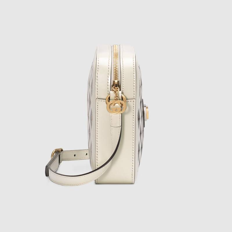 550132 Gucci女包 鏤空皮革 花卉圖案 雙G裝飾 小號(hào) 古馳肩背包 白色