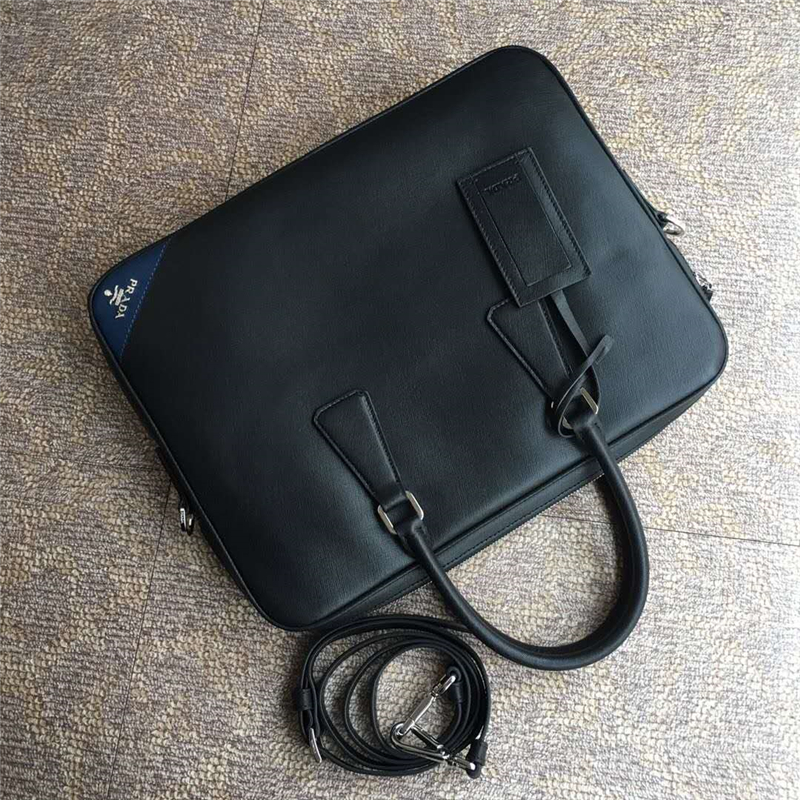 2VE368 Prada普拉達男包 Prada公文包 普拉達十字紋電腦包 藍角嘜