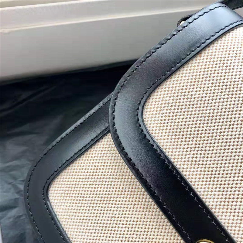 187363 Celine包包 Triomphe系列 帆布拼皮 倒雙C黃銅鎖 賽琳盒子包 黑拼白