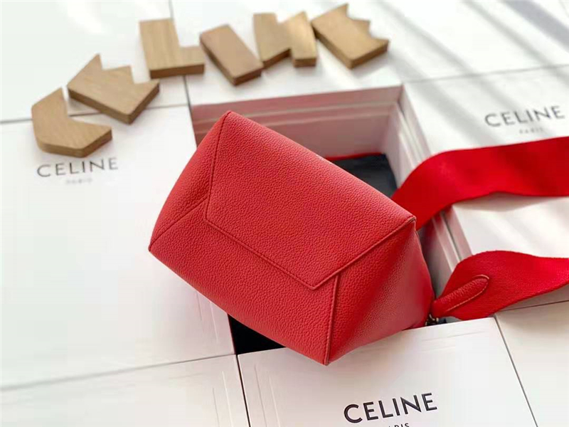 189303 Celine手袋 SANGLE BUCKET 小號 粒面小牛皮 Celine水桶包 紅色