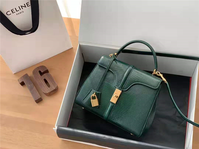 188004 Celine賽琳 19新款 女士小號 蜥蜴皮 Celine單肩手提包 祖母綠