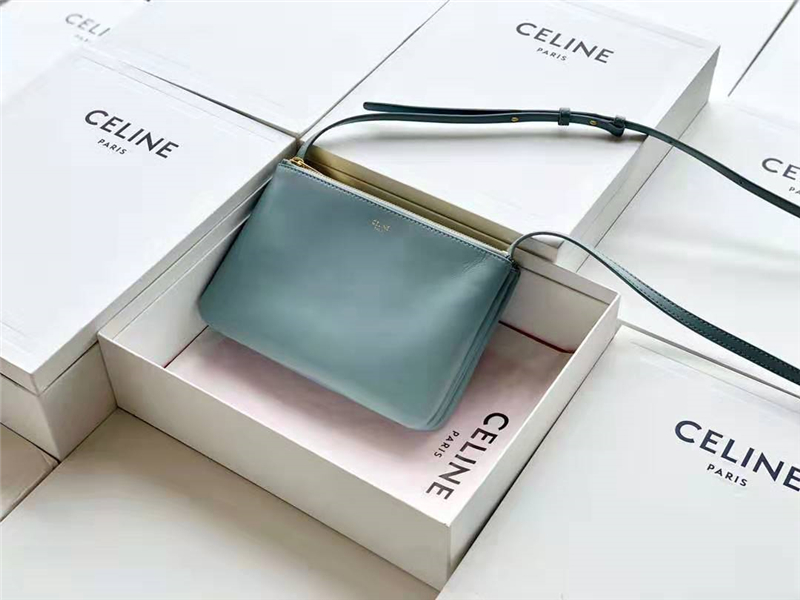 187603 Celine女包 Trio 小號 光滑小羊皮 Celine肩背包 灰藍色