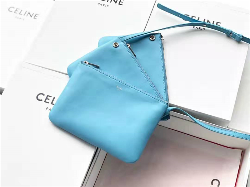 187603 Celine女包 Trio 小號 光滑小羊皮 Celine肩背包 石藍色